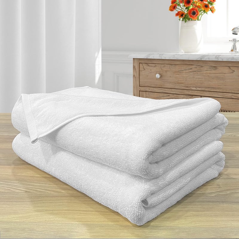 LABHAM منشفة حمام فاخرة 700GSM، قطن نقي، فائقة النعومة، مضادة للميكروبات (75 سم × 150 سم)، عبوة من 2 - بيضاء - Image 1