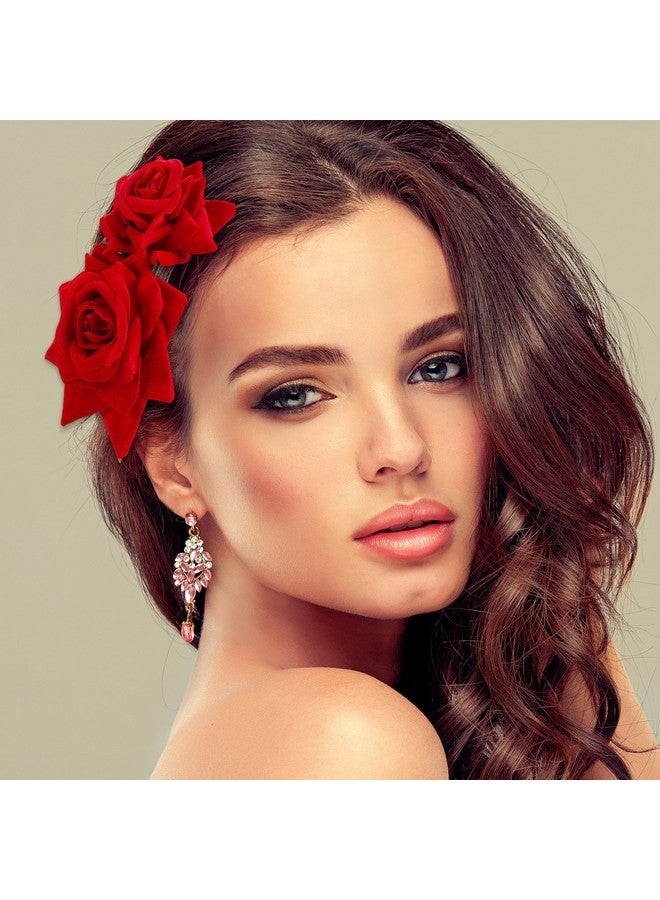 Bememo 2 Pack Rose Flower Hair Clip, Women Wedding Hair Accessories, Flamenco Dancer (Red) - Image 3