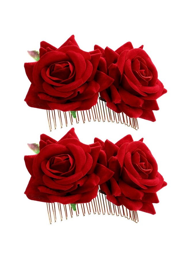 Bememo 2 Pack Rose Flower Hair Clip, Women Wedding Hair Accessories, Flamenco Dancer (Red) - Image 1