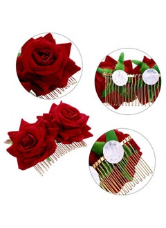 Bememo 2 Pack Rose Flower Hair Clip, Women Wedding Hair Accessories, Flamenco Dancer (Red)  - Image 5