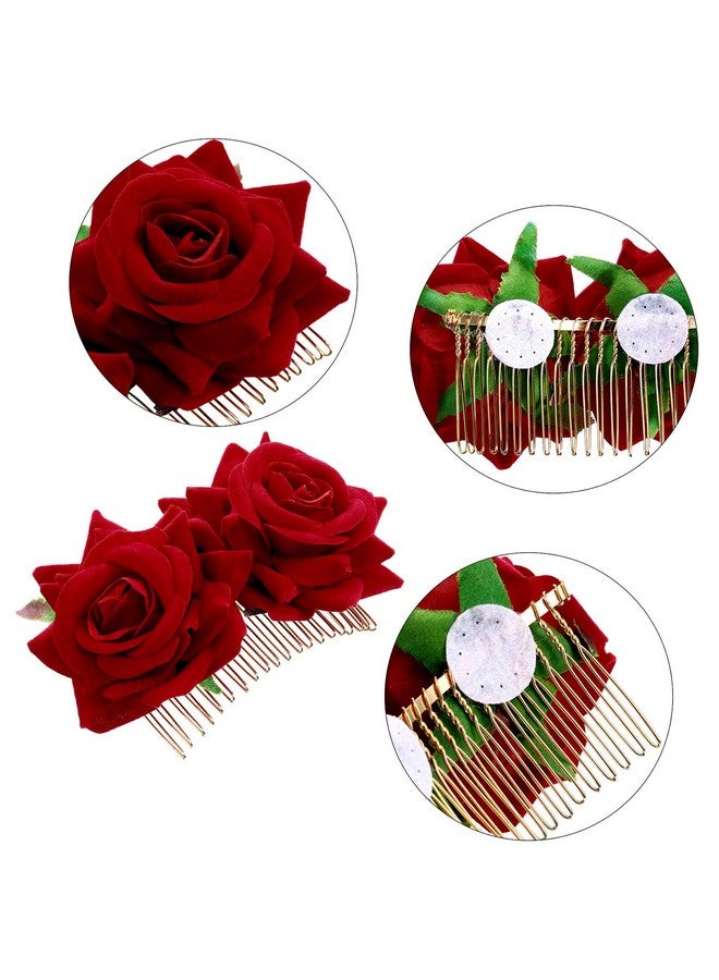 Bememo 2 Pack Rose Flower Hair Clip, Women Wedding Hair Accessories, Flamenco Dancer (Red) - Image 5