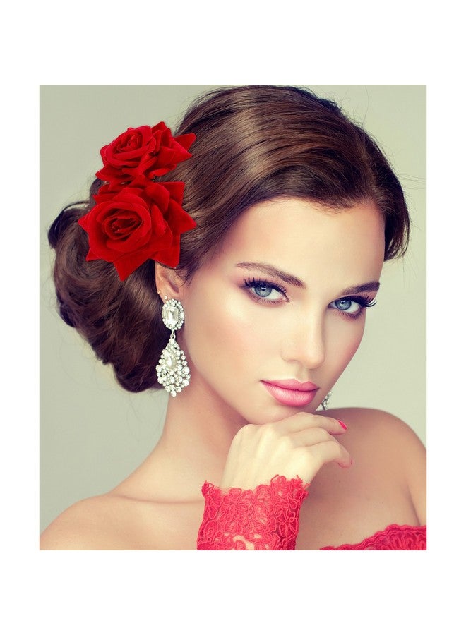 Bememo 2 Pack Rose Flower Hair Clip, Women Wedding Hair Accessories, Flamenco Dancer (Red) - Image 2