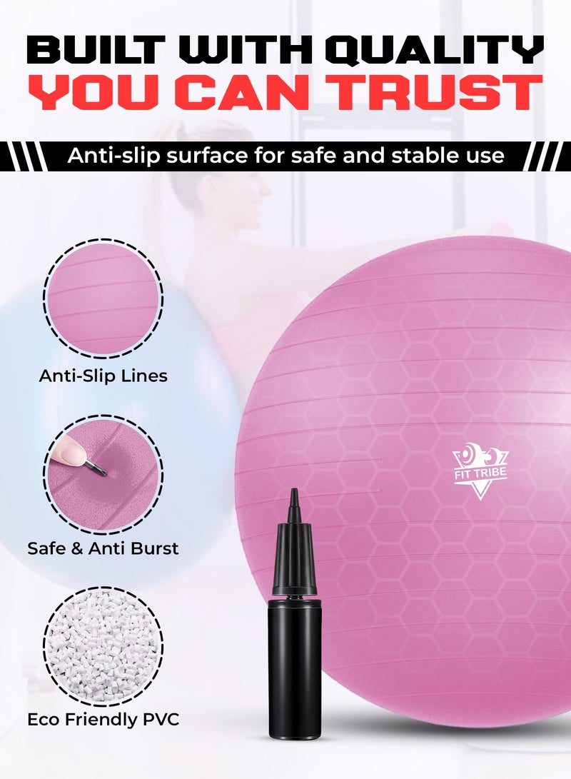 FIT TRIBE Yoga Ball with Air Pump - Anti-Burst, Slip-Resistant Exercise Ball for Gym Pilates, Balance Training, Stability, and Pregnancy - Supports 125KG, Fitness Gym Equipment (Pink) - Image 3