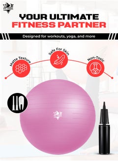 FIT TRIBE Yoga Ball with Air Pump - Anti-Burst, Slip-Resistant Exercise Ball for Gym Pilates, Balance Training, Stability, and Pregnancy - Supports 500KG, Fitness Gym Equipment (Pink)  - Image 2