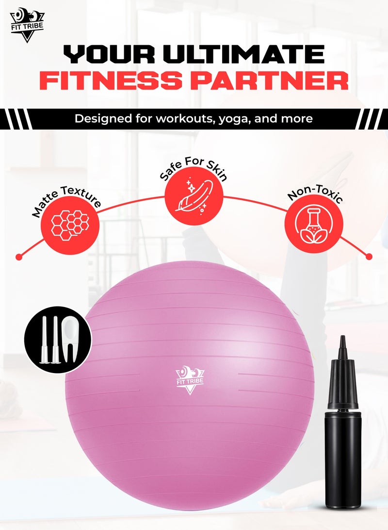FIT TRIBE Yoga Ball with Air Pump - Anti-Burst, Slip-Resistant Exercise Ball for Gym Pilates, Balance Training, Stability, and Pregnancy - Supports 125KG, Fitness Gym Equipment (Pink) - Image 2