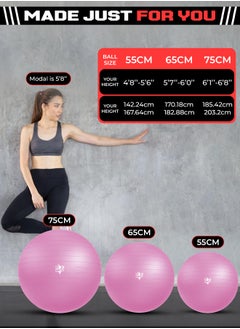 FIT TRIBE Yoga Ball with Air Pump - Anti-Burst, Slip-Resistant Exercise Ball for Gym Pilates, Balance Training, Stability, and Pregnancy - Supports 500KG, Fitness Gym Equipment (Pink)  - Image 4