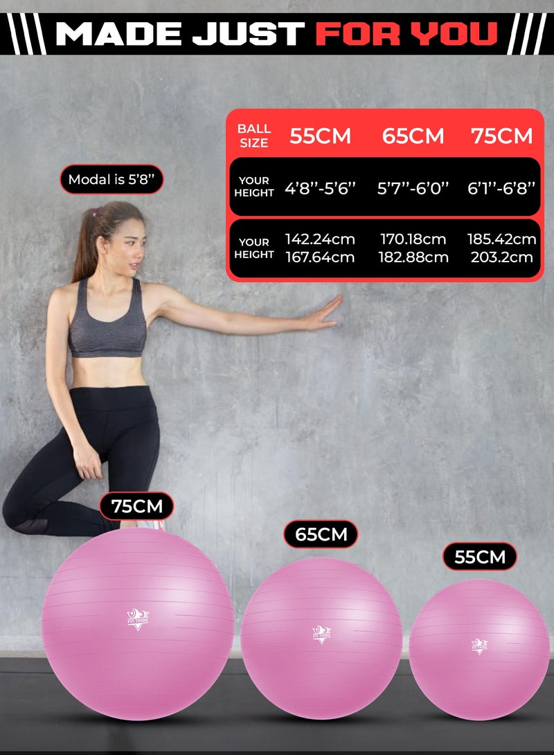 FIT TRIBE Yoga Ball with Air Pump - Anti-Burst, Slip-Resistant Exercise Ball for Gym Pilates, Balance Training, Stability, and Pregnancy - Supports 125KG, Fitness Gym Equipment (Pink) - Image 4