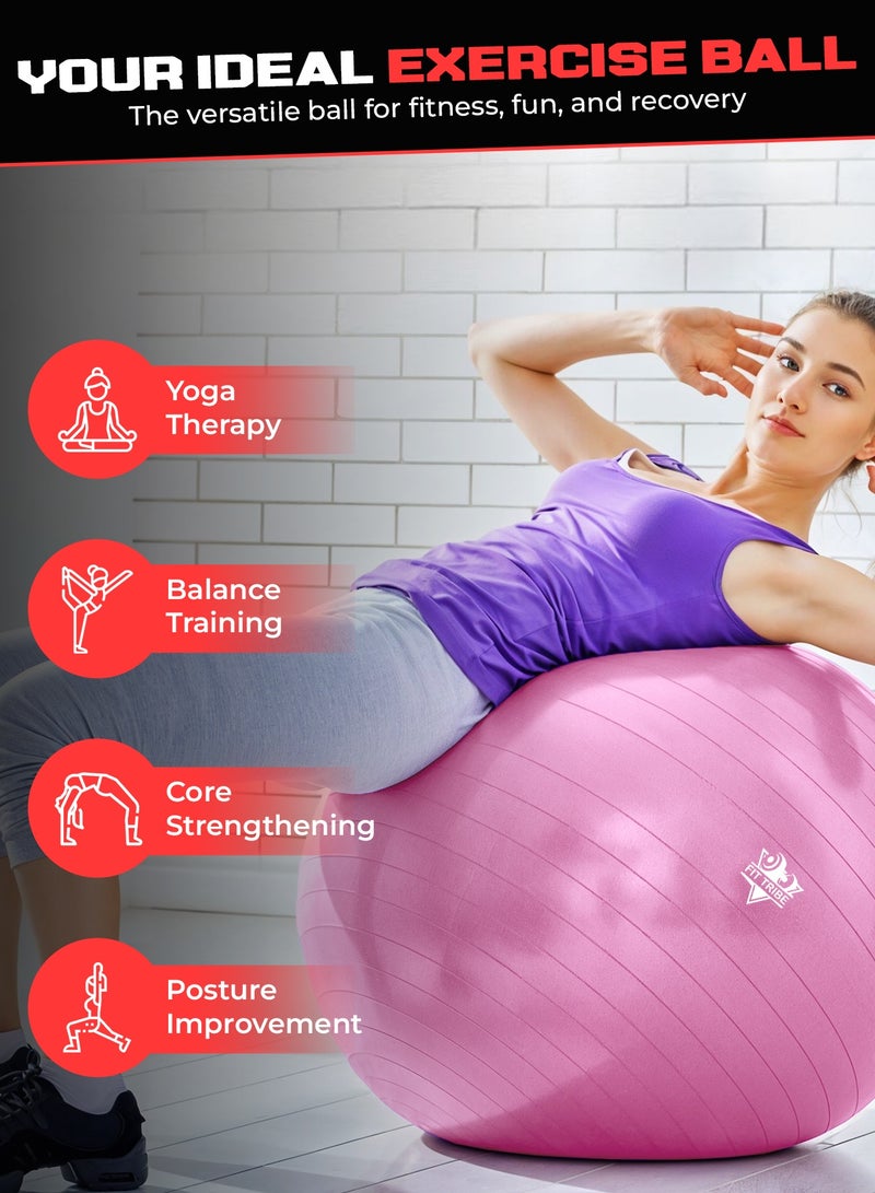 FIT TRIBE Yoga Ball with Air Pump - Anti-Burst, Slip-Resistant Exercise Ball for Gym Pilates, Balance Training, Stability, and Pregnancy - Supports 125KG, Fitness Gym Equipment (Pink) - Image 5