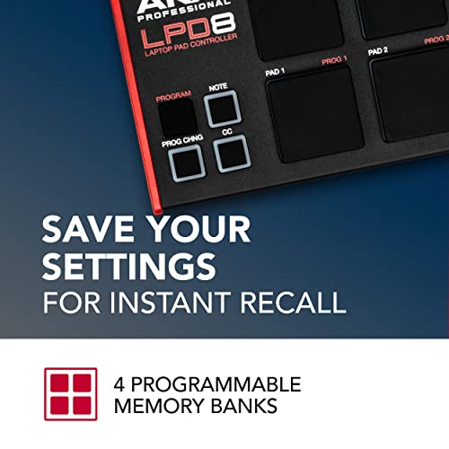 Akai Professional AKAI بروفيشنال LPD8 - وحدة تحكم MIDI عبر USB مع 8 وسادات طبول MPC RGB استجابية للماك والكمبيوتر، 8 مقابض قابلة للتعيين وبرمجيات إنتاج الموسيقى - Image 4
