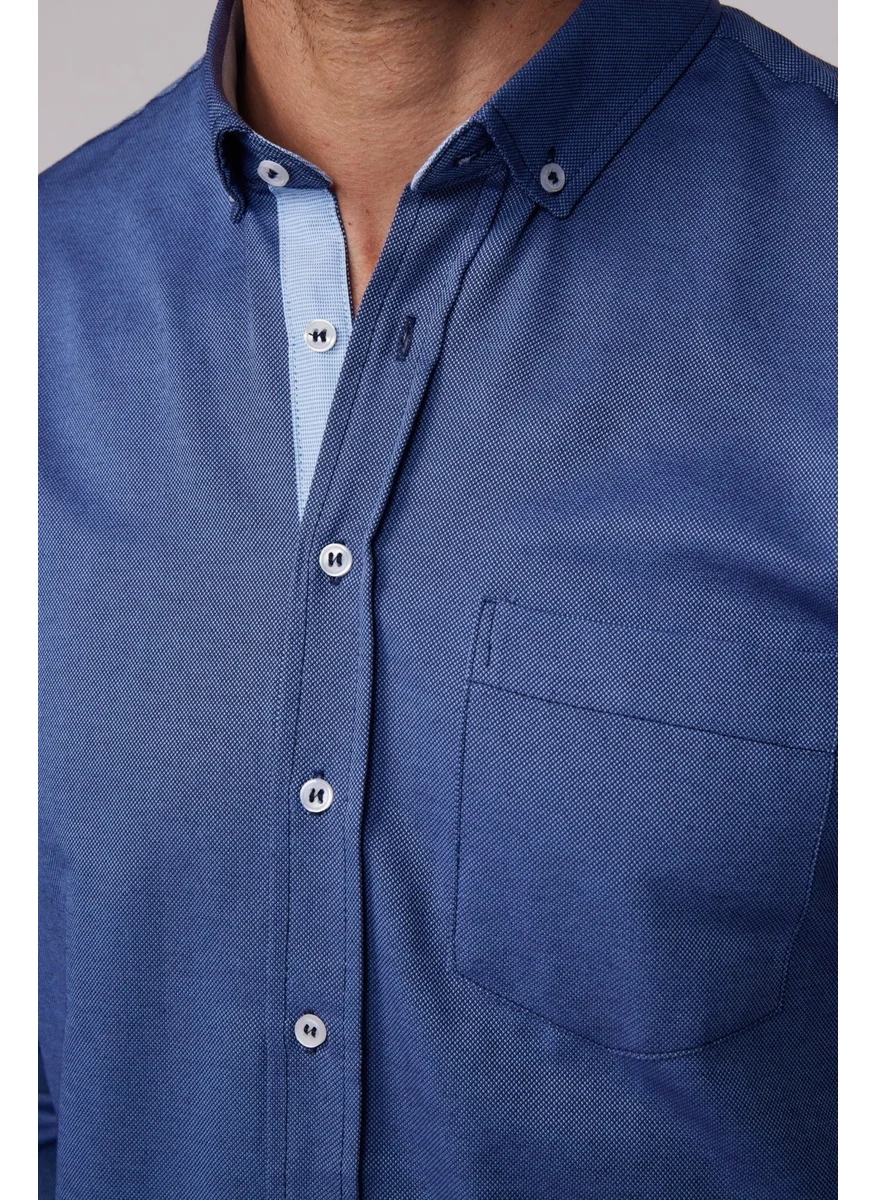 Tudors Classic Fit Cotton Easy Iron Oxford Plain Navy Blue Men's Shirt