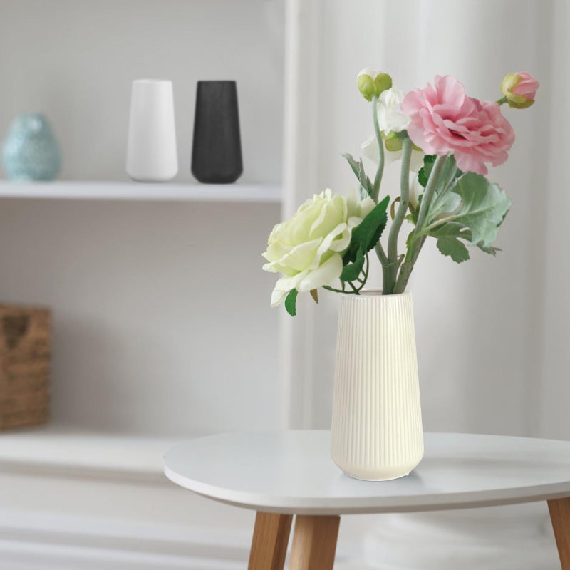 GUKJOB Beige Ceramic Vase, GUKJOB Small Cute Flower Vase for Pampas Grass, Home, Living Room, Dining Table, Farmhouse, Office Decor, Bedroom, Table, and Kitchen Shelf (Beige) - Image 5