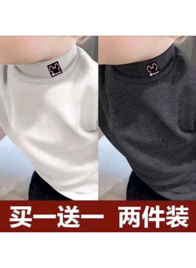 Children's Half Turtleneck Velvet Bottoming Shirt For Boys And Girls In Autumn And Winter, Casual And Versatile Cartoon Tops, Medium And Large Kidsren's Long-sleeved T-shirts