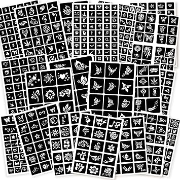 ChurlChurl 575pcs Temporary Tattoo Stencils 20 Sheets Tattoo Stencil Kit for Women Girls Kids and Boys Face Body Paint DIY Art Reusable Glitter Tattoo Stencils Pack - Image 1