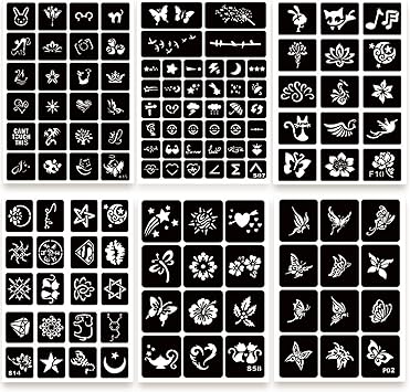 ChurlChurl 575pcs Temporary Tattoo Stencils 20 Sheets Tattoo Stencil Kit for Women Girls Kids and Boys Face Body Paint DIY Art Reusable Glitter Tattoo Stencils Pack - Image 2