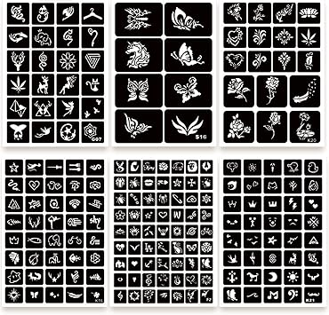 ChurlChurl 575pcs Temporary Tattoo Stencils 20 Sheets Tattoo Stencil Kit for Women Girls Kids and Boys Face Body Paint DIY Art Reusable Glitter Tattoo Stencils Pack - Image 3