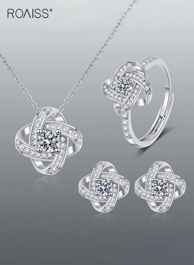 رويس طقم نسائي من 3 قطع: أقراط، سوار، وقلادة، وخاتم زركون.قلادة مزينة بالزهور وسلسلة ترقوة على شكل نبتة البرسيم رباعية الأوراق، تصميم عصري وأنيق، مثالي للارتداء اليومي والمناسبات الخاصة - Image 1