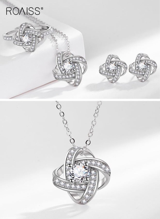 رويس طقم نسائي من 3 قطع: أقراط، سوار، وقلادة، وخاتم زركون.قلادة مزينة بالزهور وسلسلة ترقوة على شكل نبتة البرسيم رباعية الأوراق، تصميم عصري وأنيق، مثالي للارتداء اليومي والمناسبات الخاصة - Image 4