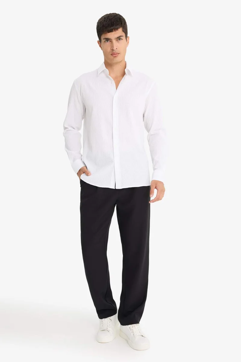 DeFacto Modern Fit Polo Neck Crinkle Long Sleeve Shirt