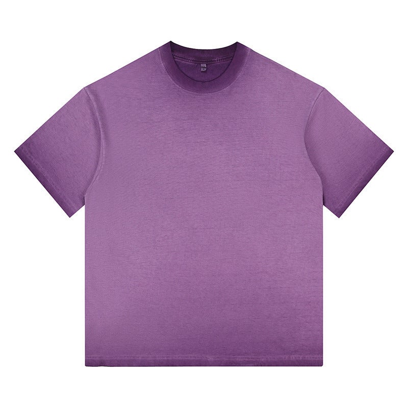 Retro Washed Gradient T-Shirt Trendy Brand Pure Cotton Round Neck Distressed Loose Oversize T Short-Sleeved - Image 1