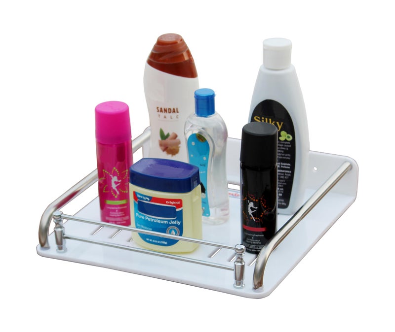 SQUARO Acrylic Sheet Multi Purpose Setup Box Stand with Stainless Steel Pipe and Rods WiFi Router Shelf Wall Shelf Wall Mount - Image 2