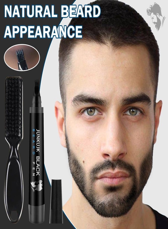 JunKuJK Beard Pencil Waterproof Beard Filler Pen Kit for Men - Long Lasting Coverage, 4 Tips, with Brush for Neat and Natural Thick Beard (Black - Image 2