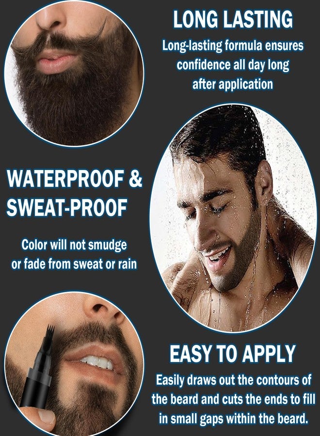 JunKuJK Beard Pencil Waterproof Beard Filler Pen Kit for Men - Long Lasting Coverage, 4 Tips, with Brush for Neat and Natural Thick Beard (Black - Image 4