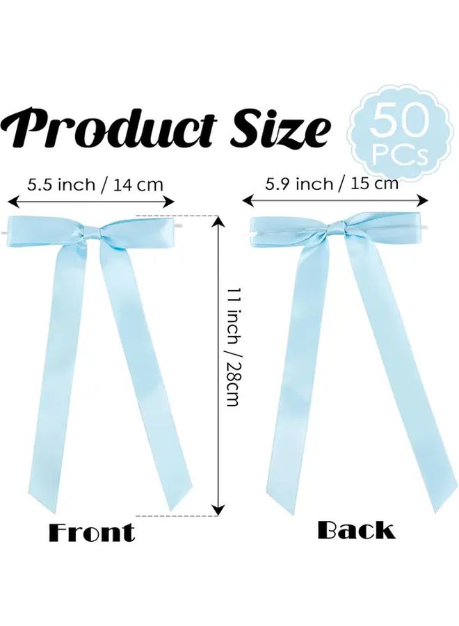 Pack Of 50 Blue Satin Bows With Tails For Gift Wrapping And Party Decor - Image 3
