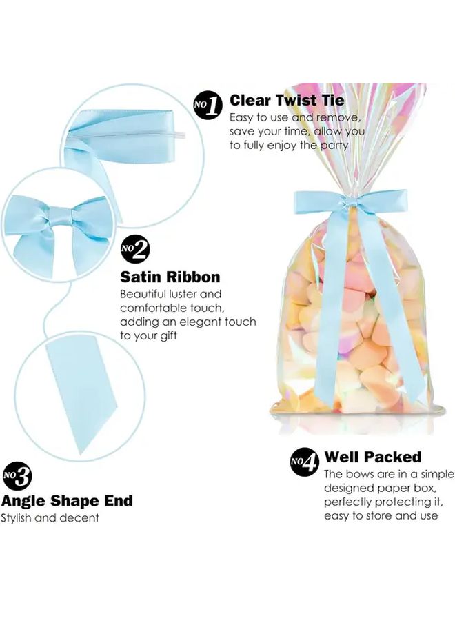 Pack Of 50 Blue Satin Bows With Tails For Gift Wrapping And Party Decor - Image 2