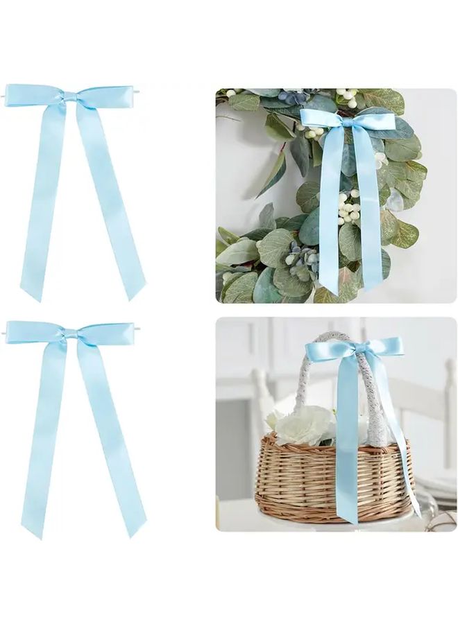 Pack Of 50 Blue Satin Bows With Tails For Gift Wrapping And Party Decor - Image 1