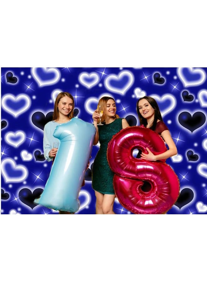 Dudaacvt 7X5FT Blue Heart Photo Backdrop 90s Backdrops for Photoshoot Valentine's Day Backdrop Women Men Happy Birthday Photography Background Banner Photo Booth Studio Props D728 - Image 2