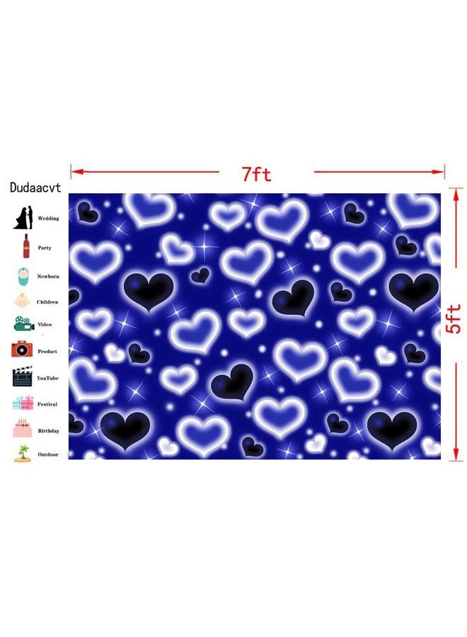 Dudaacvt 7X5FT Blue Heart Photo Backdrop 90s Backdrops for Photoshoot Valentine's Day Backdrop Women Men Happy Birthday Photography Background Banner Photo Booth Studio Props D728 - Image 5
