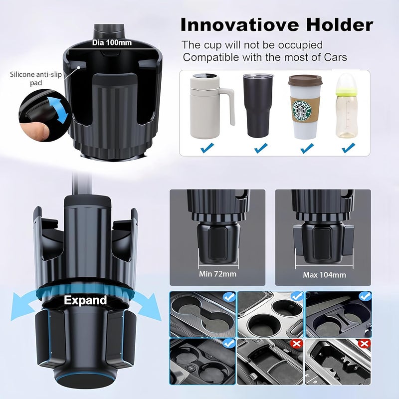 Hoconnie 2 in 1 Universal Cup Holder Expander with Adjustable Phone Mount - Image 5