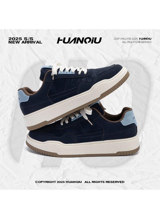 HUANQIU 2025 New Arrival HUANQIU Casual Sneakers for Men/Women - Navy Blue Suede Platform Low-Top Shoes with Trendy Color Blocking 39SIZE - Image 3