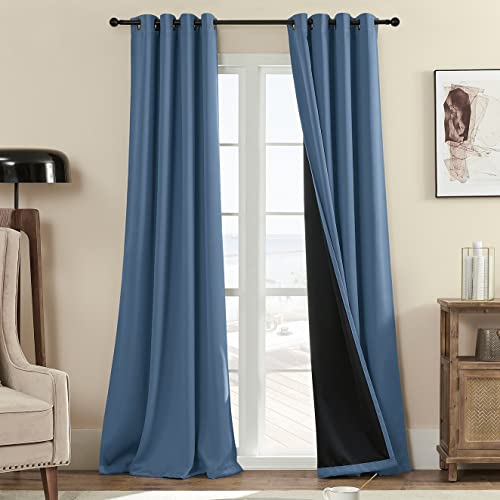 Rutterllow 100 Blackout Curtain 84 Inch Length 2 Panels Set Room Darkening Thermal Insulated Window Treatment for Bedroom Noise Reduction Privacy Drapes with Grommet Top for Living RoomStone Blue