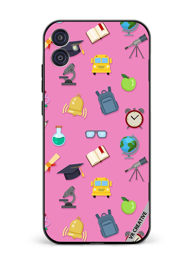 VR CREATIVE Protective Case Cover For Samsung Galaxy M04/F04 Vector Seamless Pattern Of School Color Icons On Pink Design Multicolour - Image 1