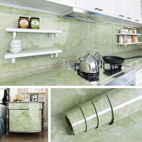 TEKCOOL Wall Stickers DIY Wallpaper Vinyl Marble Wallpaper Peel and Stick Waterproof Wallpaper for Home Kitchen Countertop Cabinet Furniture Oil Proof Kitchen Stickers(Light Green-2 pc) - Image 5