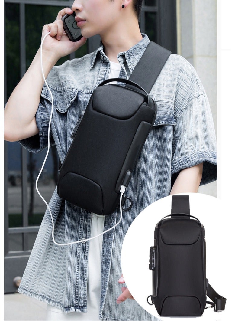 Crossbody Bag Casual Shoulder Bag Waterproof Backpack for Men and Women Business Chest Bag Waist Bag with Password Anti-Theft Lock Suitable for Travel and Hiking (A) - Image 1