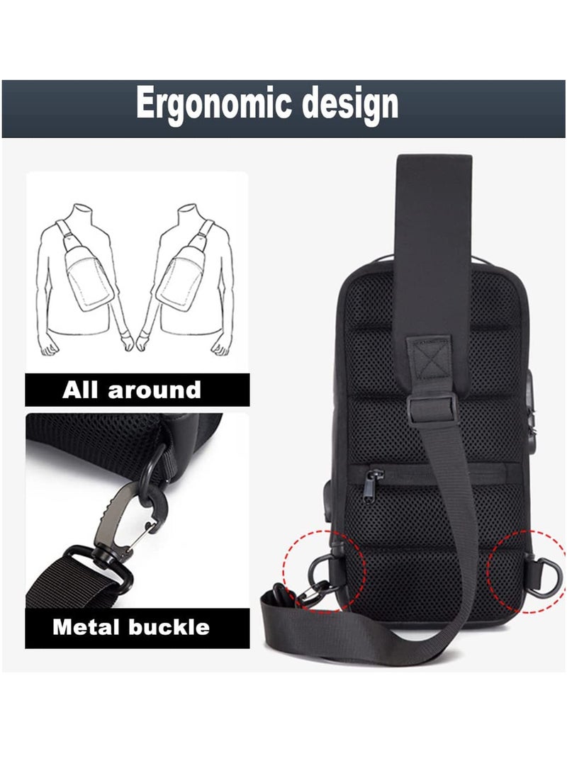 Crossbody Bag Casual Shoulder Bag Waterproof Backpack for Men and Women Business Chest Bag Waist Bag with Password Anti-Theft Lock Suitable for Travel and Hiking (A) - Image 4