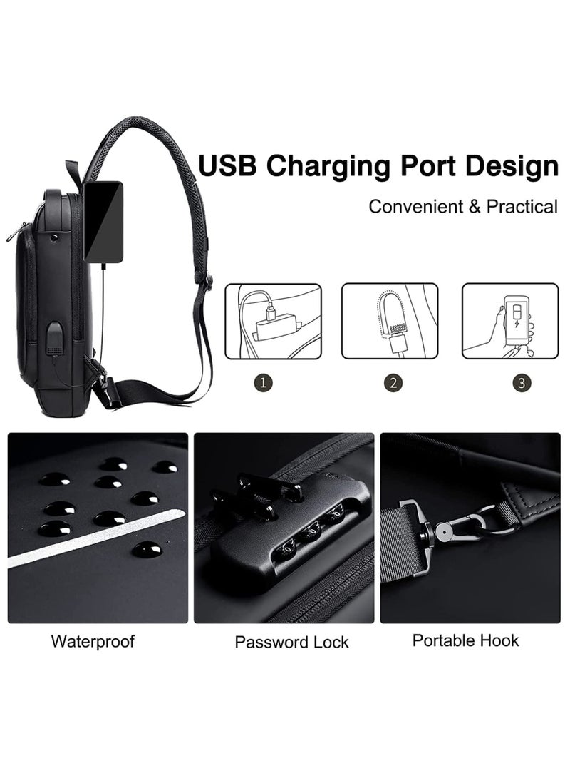 Crossbody Bag Casual Shoulder Bag Waterproof Backpack for Men and Women Business Chest Bag Waist Bag with Password Anti-Theft Lock Suitable for Travel and Hiking (A) - Image 3