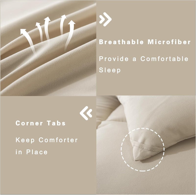 DOWNCOOL Full Size Comforter Sets -All Season Bedding Comforters Sets with 2 Pillow Cases -3 Pieces Bed Set Down Alternative Comforter Set -Beige Bedding Sets Full(82"x86") - Image 4