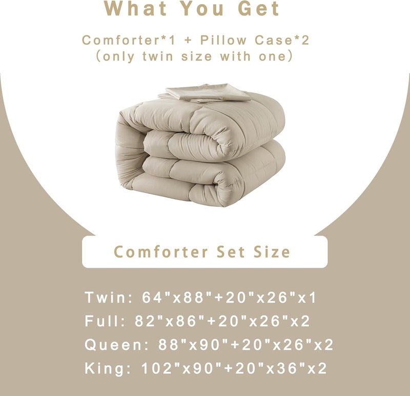 DOWNCOOL Full Size Comforter Sets -All Season Bedding Comforters Sets with 2 Pillow Cases -3 Pieces Bed Set Down Alternative Comforter Set -Beige Bedding Sets Full(82"x86") - Image 5