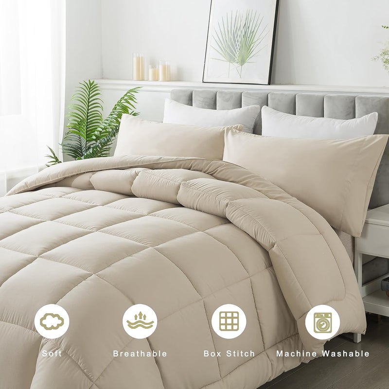 DOWNCOOL Full Size Comforter Sets -All Season Bedding Comforters Sets with 2 Pillow Cases -3 Pieces Bed Set Down Alternative Comforter Set -Beige Bedding Sets Full(82"x86") - Image 2