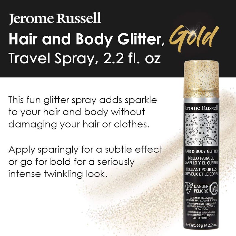 Jerome Russell Temporary Hair and Body Glitter Color Spray, Travel Spray, Lightweight, Adds Sparkly Shimmery Glow, Perfect to use On Hair, Skin, or Clothing, 2.2 oz - Glitter GOLD x 1 Pack - Image 3