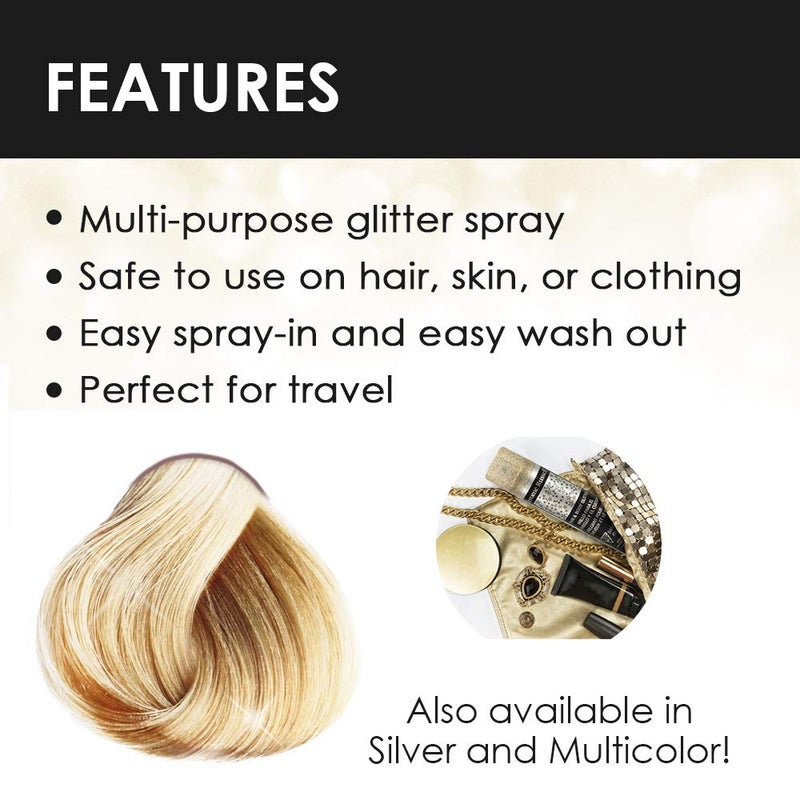 Jerome Russell Temporary Hair and Body Glitter Color Spray, Travel Spray, Lightweight, Adds Sparkly Shimmery Glow, Perfect to use On Hair, Skin, or Clothing, 2.2 oz - Glitter GOLD x 1 Pack - Image 5