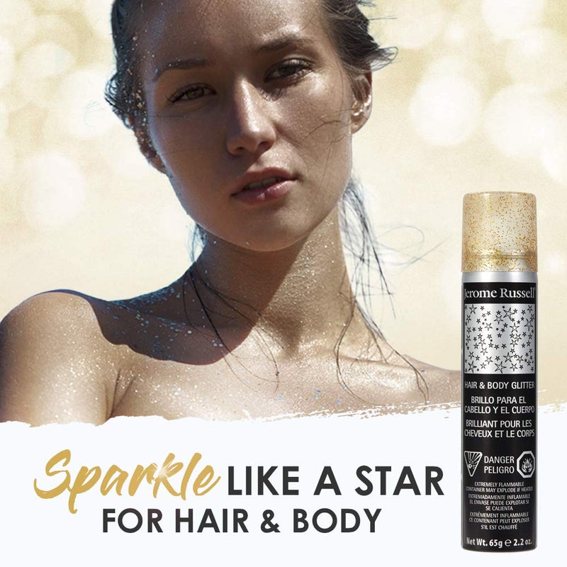 Jerome Russell Temporary Hair and Body Glitter Color Spray, Travel Spray, Lightweight, Adds Sparkly Shimmery Glow, Perfect to use On Hair, Skin, or Clothing, 2.2 oz - Glitter GOLD x 1 Pack - Image 2