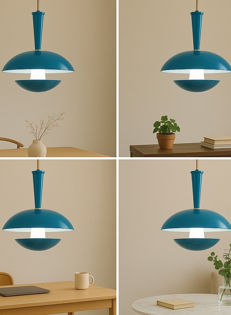 Ceiling hanging chandelier, blue color, white lighting, modern aluminum frame, size 30*30 cm  - Image 3