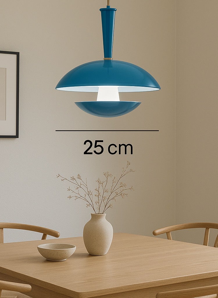 Ceiling hanging chandelier, blue color, white lighting, modern aluminum frame, size 30*30 cm  - Image 1