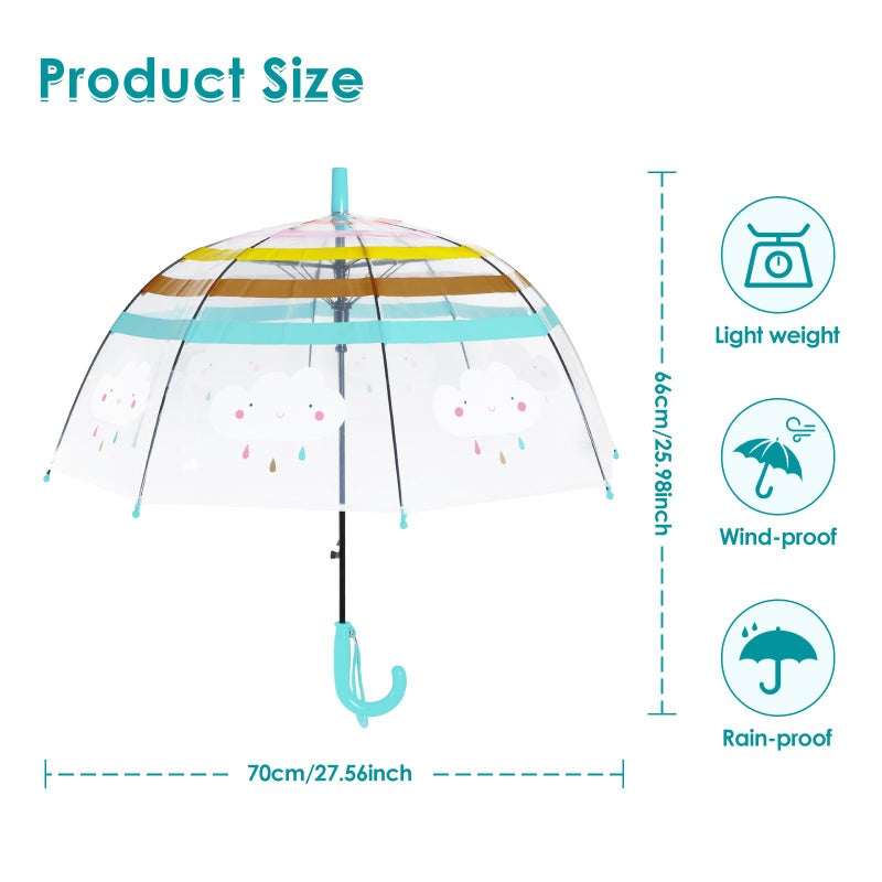 Decalsweet Kids Umbrella Clear Bubble Umbrellas for Rain,Transparent Dome Safety Windproof Umbrella with Easy-Grip Hook Handle for Toddler Girls and Boys - Image 2