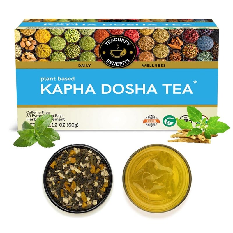 TEACURRY Kapha Dosha Turmeric Tea-Helps To Balance Kapha Dosha & Digestion|100% Natural Ingredient-Cinnamon, Cardamom, Tulsi, Orange Peel ((1 Month Pack|30 Tea Bags)),60 Grams - Image 1