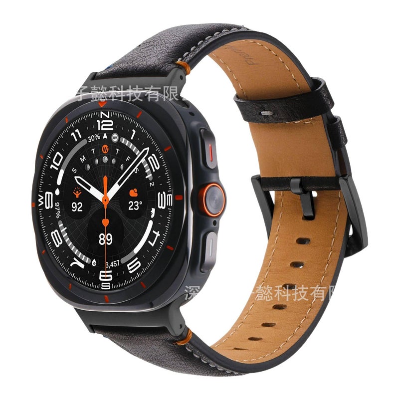 Adjustable Leather Classic Strap Smartwatch Band Compatible with Samsung Galaxy Watch 8 Classic with Fit Replacement Strap Silver - Image 3
